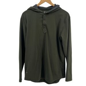 BYLT Premium Basics Drop Cut Hooded Henley Lux Olive Green Long Sleeve Men's Med